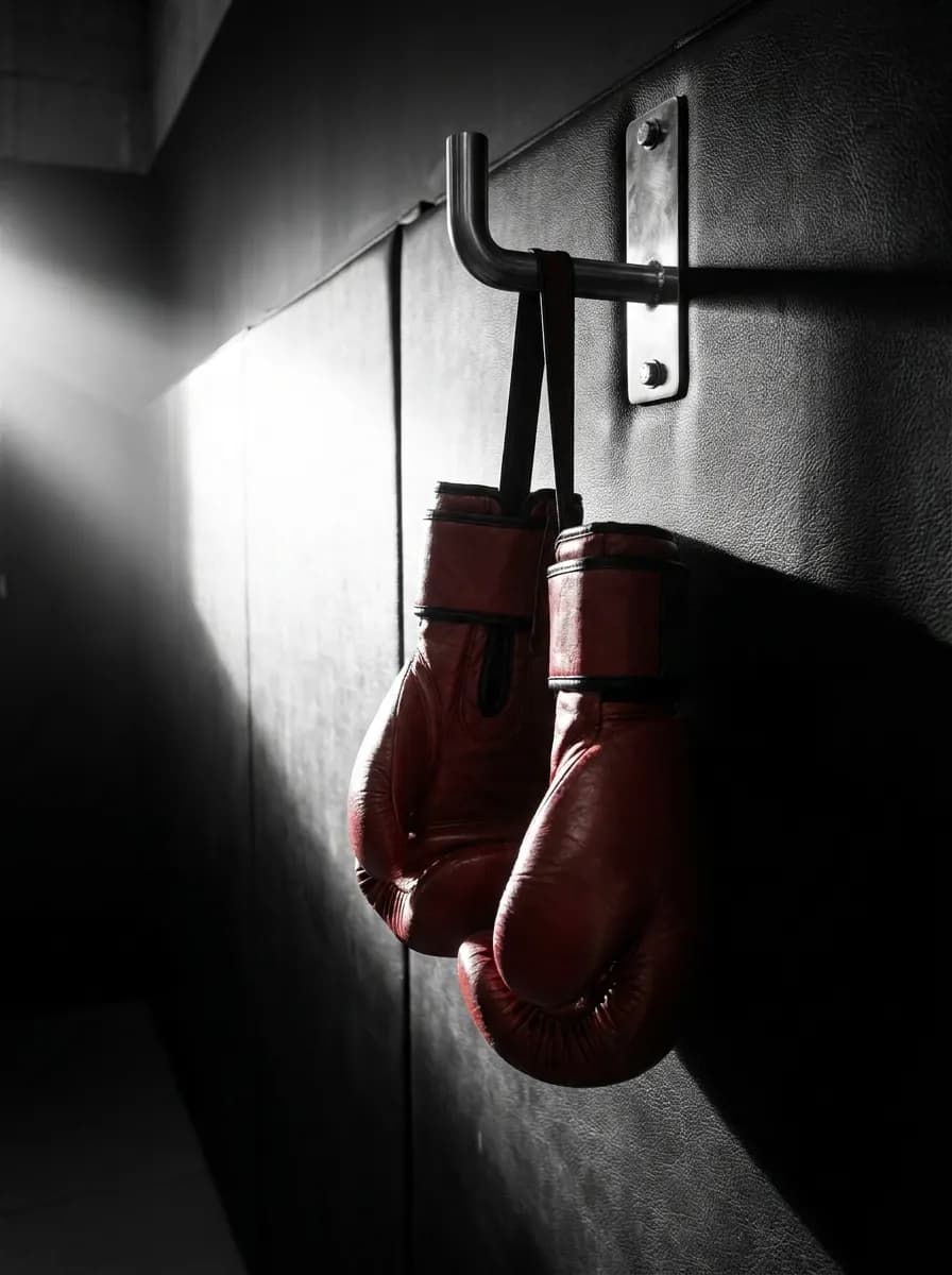 Gants de boxe rouges suspendus à un crochet mural