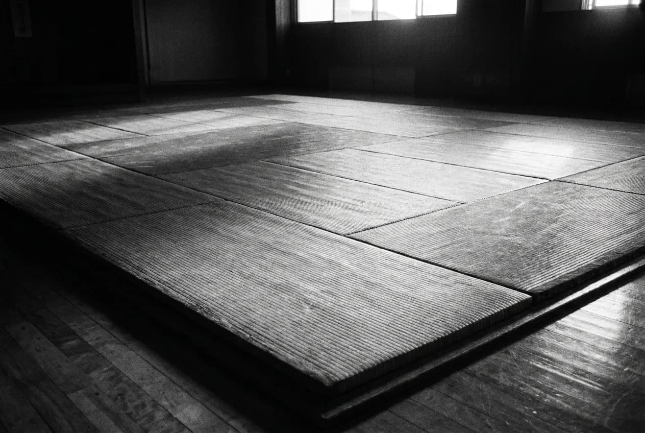 Tatami du dojo en lumière rasante